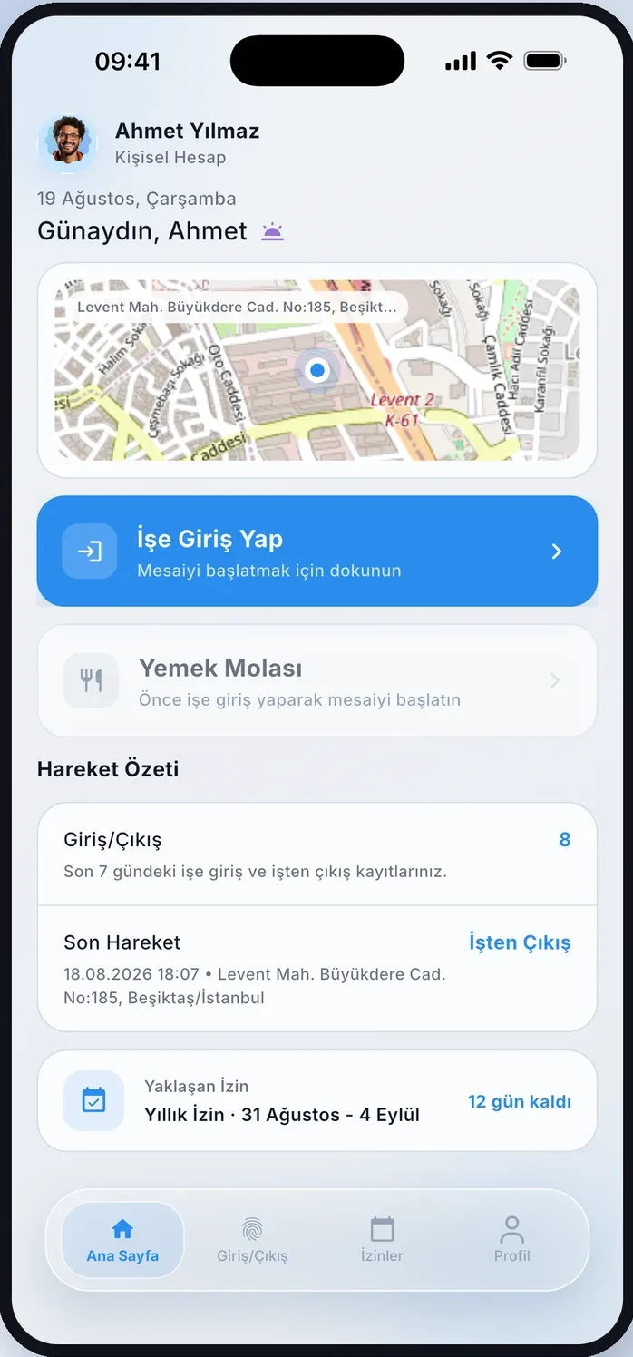 PDKS Pro mobil uygulaması ana ekranı